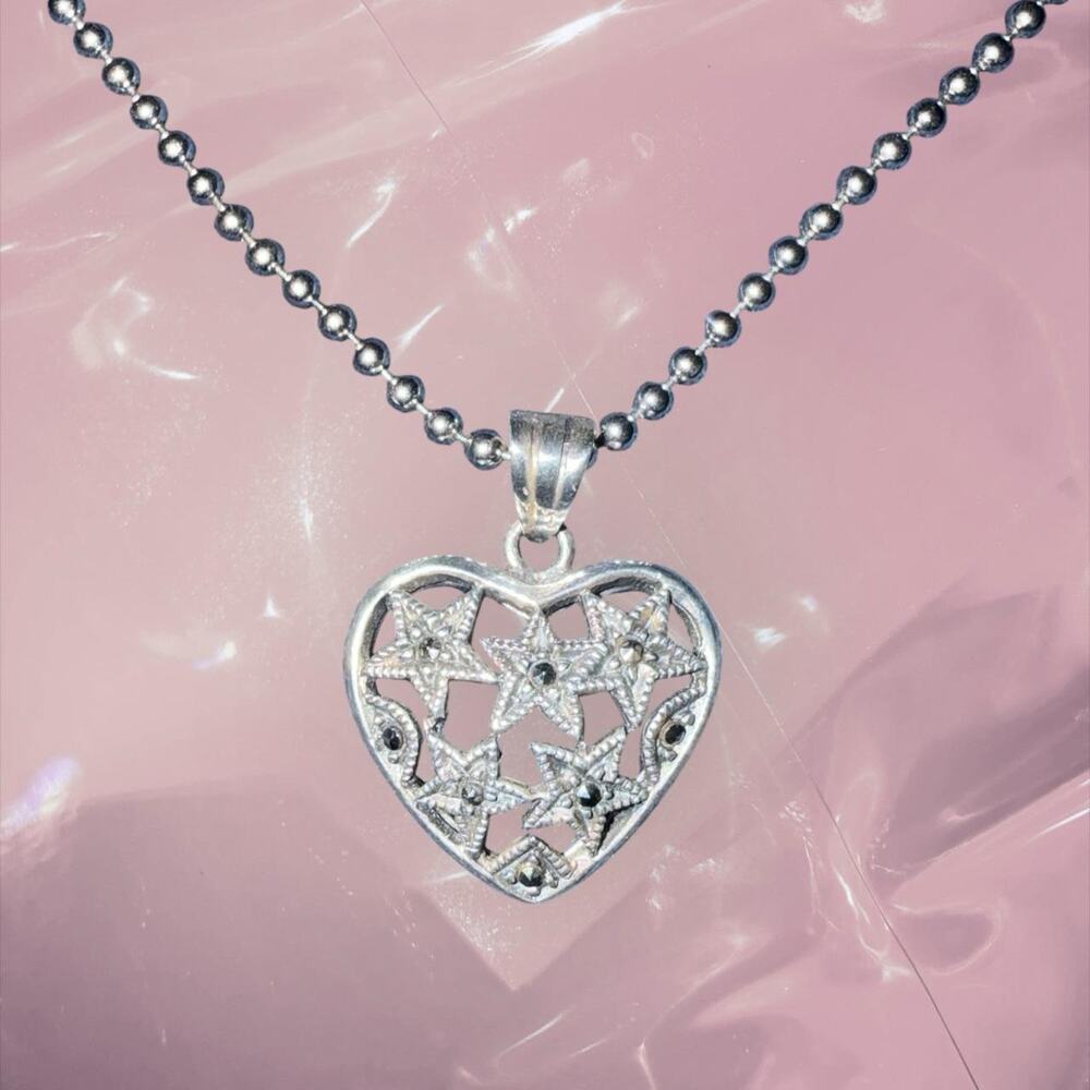 Y2K Romantic 925 Sterling Silver heart pendant star marcasite pendant necklace